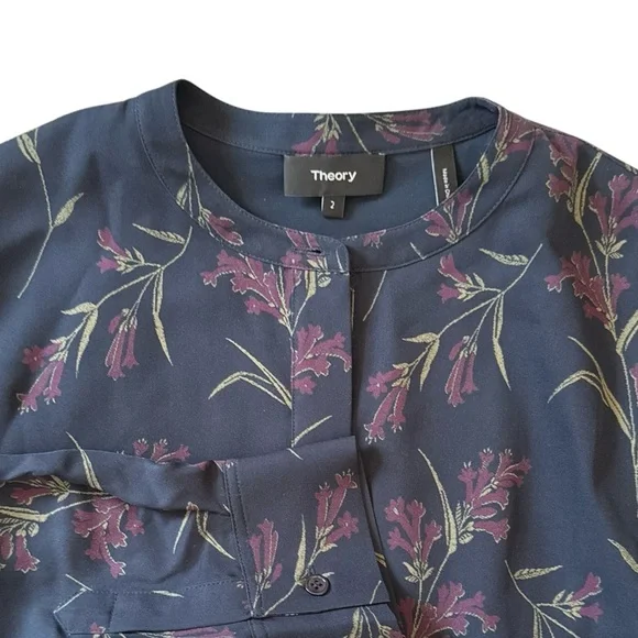 Theory Bellflower Silk Floral Shift Dress Navy Size 2 NWOT - Picture 5 of 8